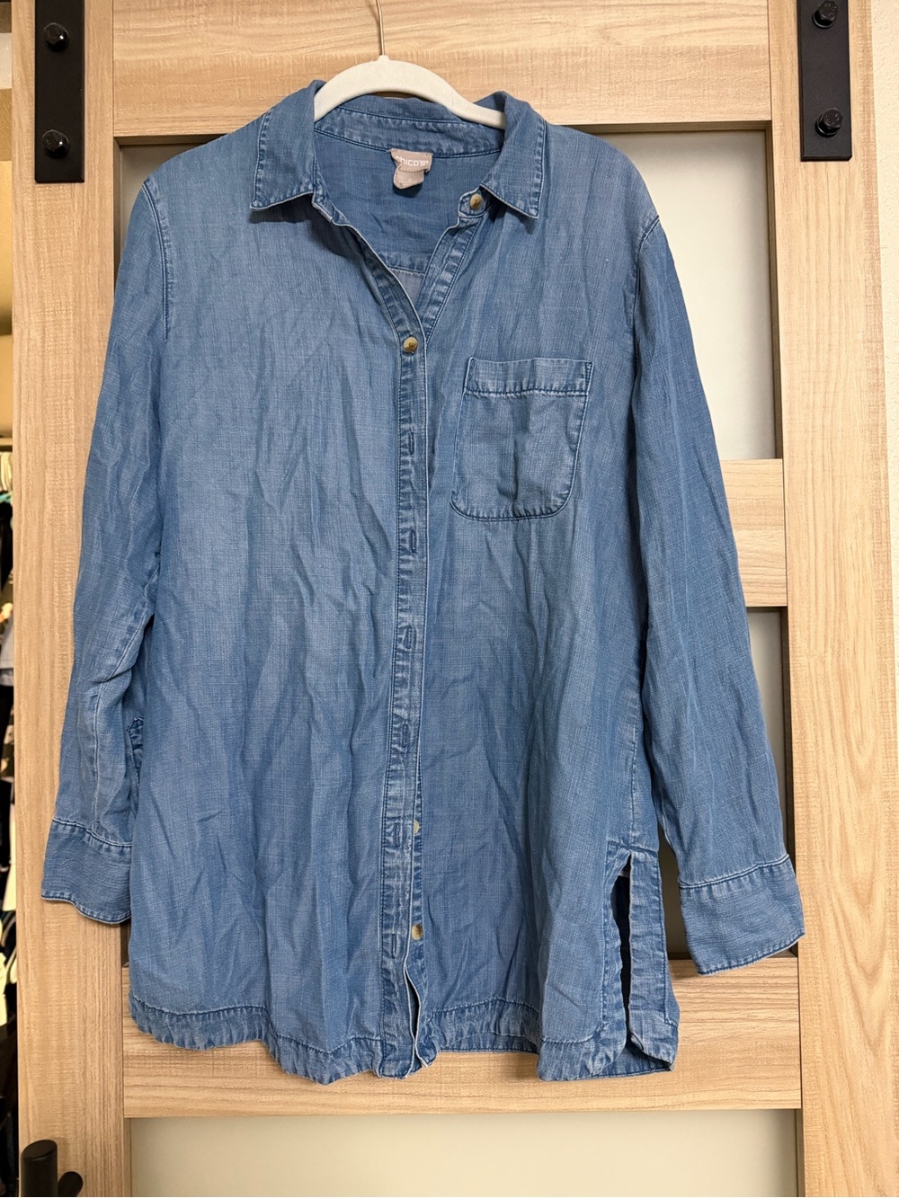 Chico's Light Blue Denim Button-Front Shirt